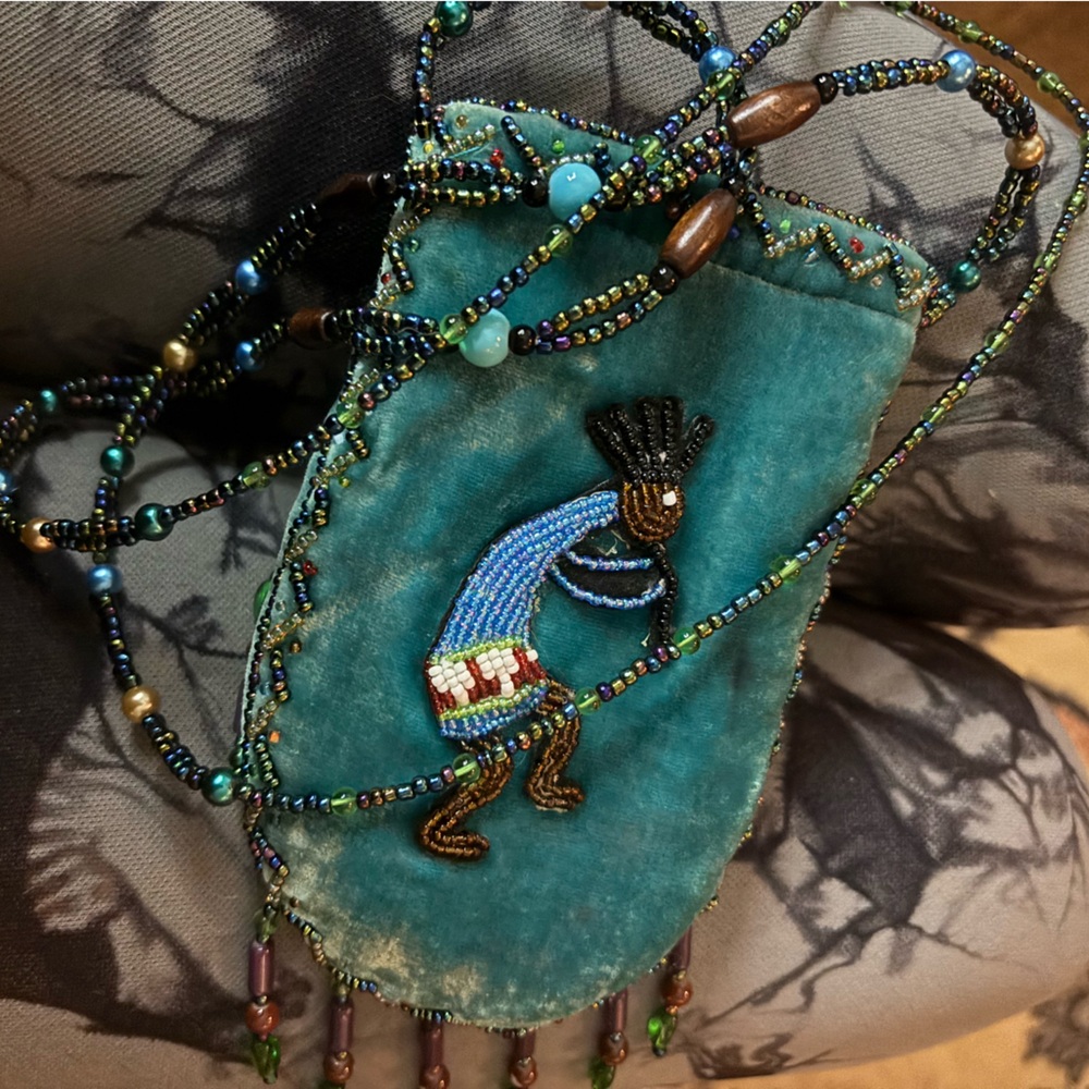 Handcrafted Beaded Crossbody Bag - Teal